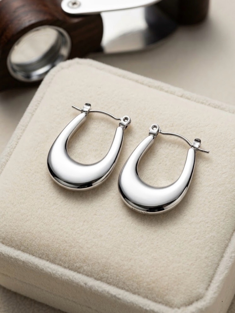 Polished Silver-Tone Hoop Earrings stainless steel Women Jewelry